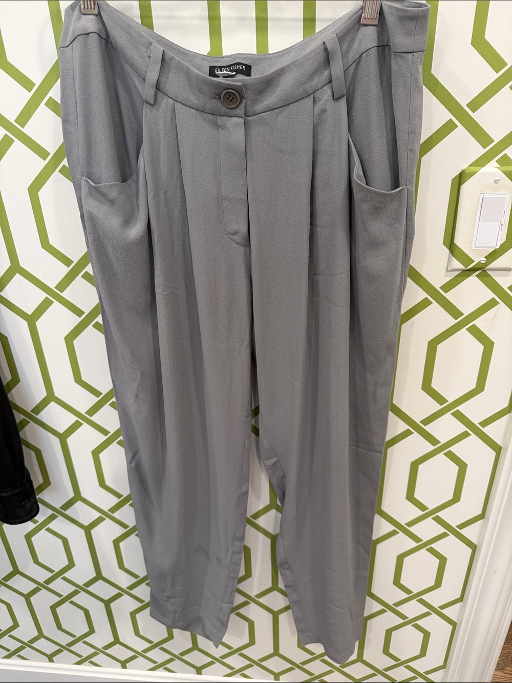 Eileen Fisher Light Gray Pleated Wide-Leg Trousers